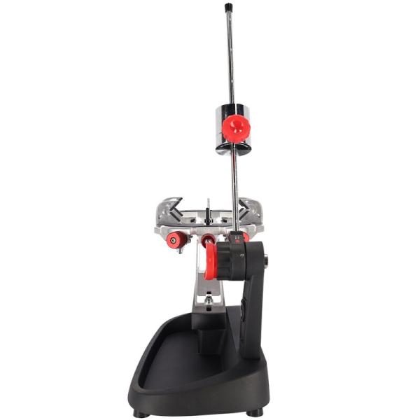 Front view of the Gamma Momentum 6 stringing machine with drop-weight tensioning system and 6-point mounting